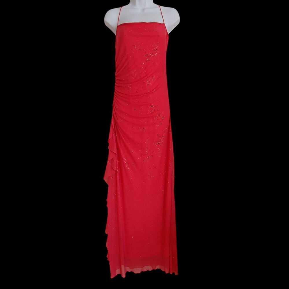 City Triangle Long Sparkly Whimsical Square Neck Dress Watermelon S Y2k 90s